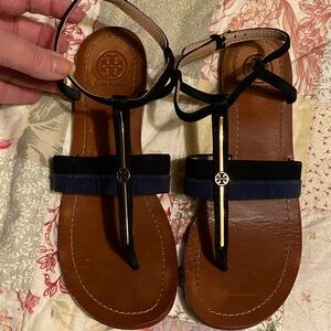 Tory Burch Black Blue and Tan Women's Sandals Size 7.5